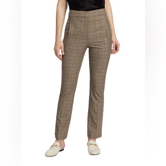 Veronica Beard Arte Slim Plaid Pants Size 6‎ Brown Tan Women’s High Rise